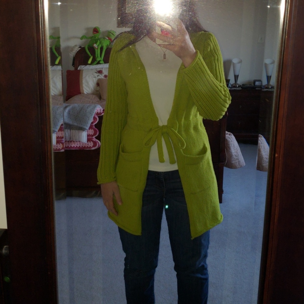 Pure small / medium long hooded cotton sweater